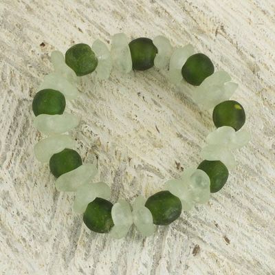 Alternate image for Recycled Glass Beaded Bracelet in Green and White from Ghana Relaxing Akorfa