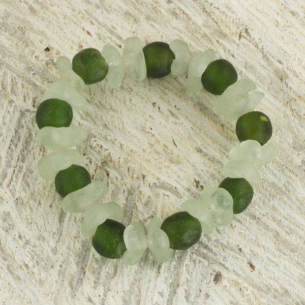 Alternate image for Recycled Glass Beaded Bracelet in Green and White from Ghana Relaxing Akorfa