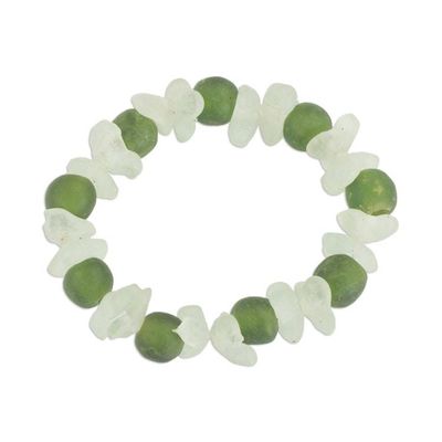 Alternate image for Recycled Glass Beaded Bracelet in Green and White from Ghana Relaxing Akorfa