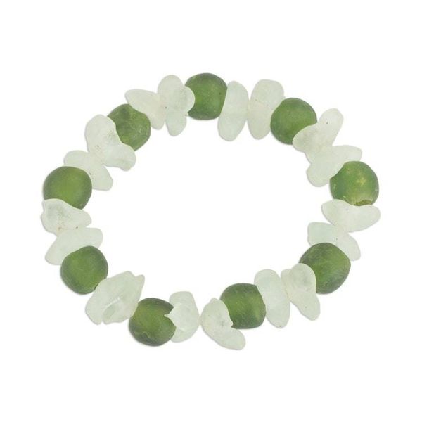 Alternate image for Recycled Glass Beaded Bracelet in Green and White from Ghana Relaxing Akorfa
