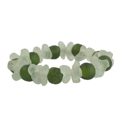 Alternate image for Recycled Glass Beaded Bracelet in Green and White from Ghana Relaxing Akorfa