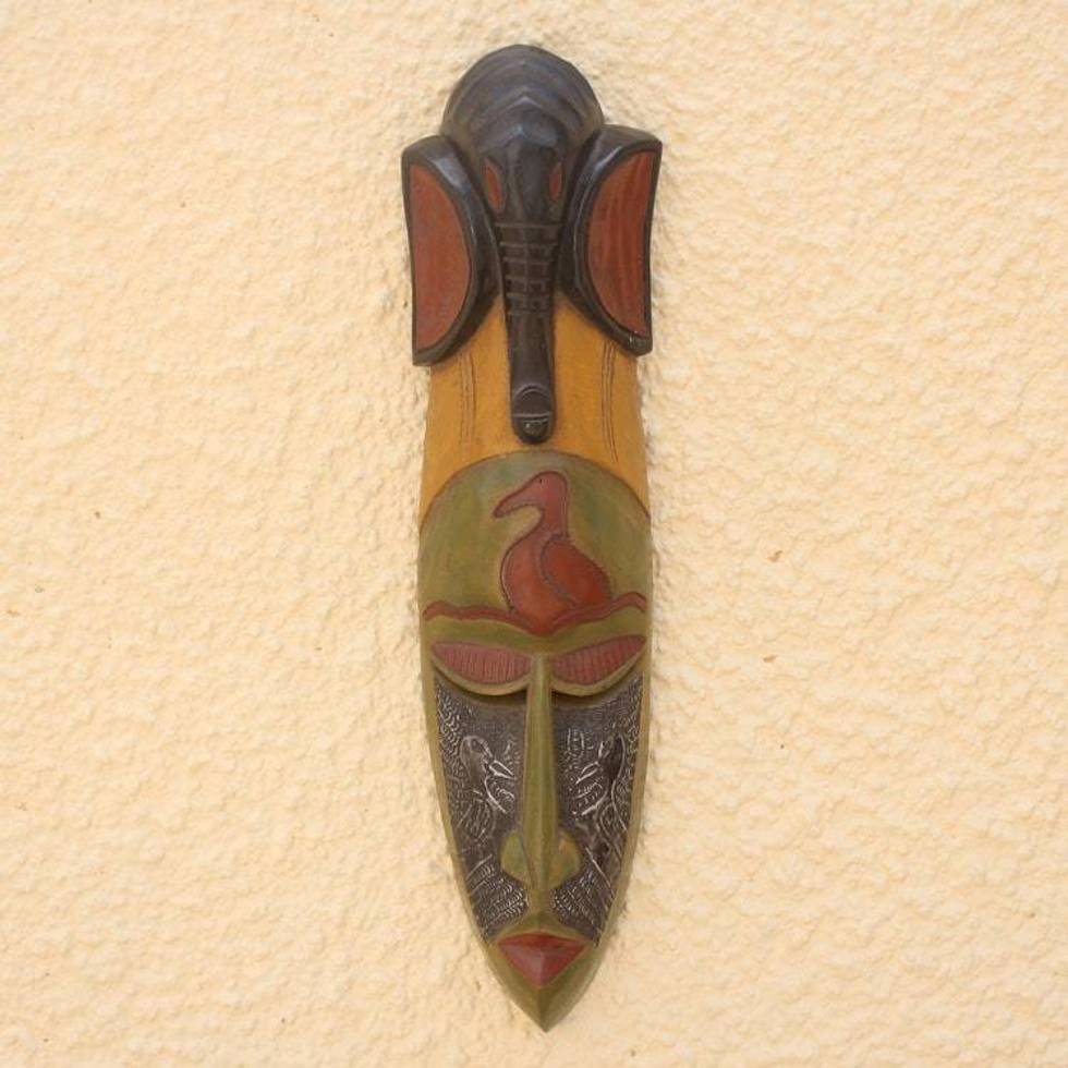 Unique African Wood Mask 'Krukudu Bird'