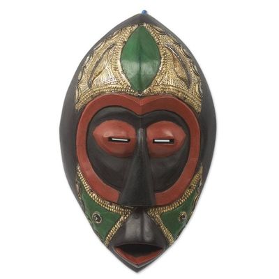 Alternate image for Artisan Crafted Multicolor Brass Embellished African Mask God Will Respond