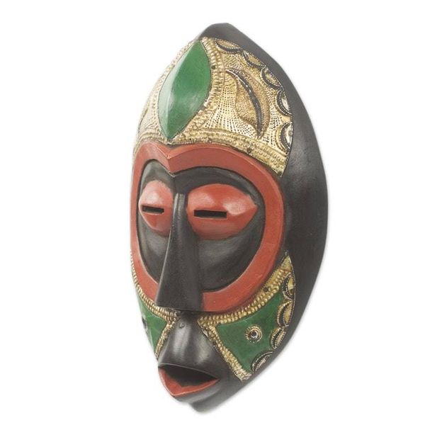 Alternate image for Artisan Crafted Multicolor Brass Embellished African Mask God Will Respond