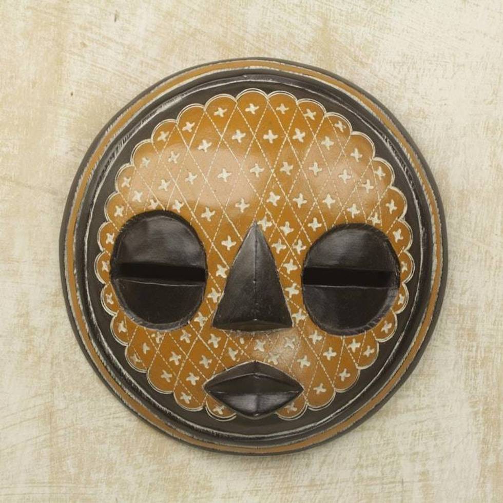 Handcrafted Circular African Sese Wood Mask from Ghana 'Nap Time'