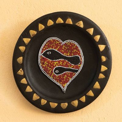Alternate image for African Decorative Wood Plate and Stand Peace and Love