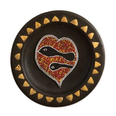 Alternate image for African Decorative Wood Plate and Stand Peace and Love