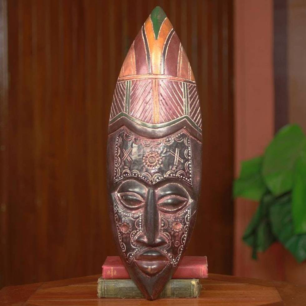 Fair Trade Original Design African Wood Mask from Ghana 'Peace to the World'