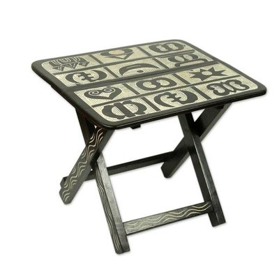 Alternate image for Brown and Cream Wood Folding Table with Adinkra Symbols Adinkra