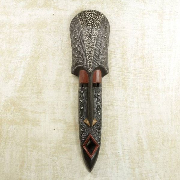 Alternate image for Ghanaian Sese Wood Mask with Embossed Aluminum Plating Ogyam
