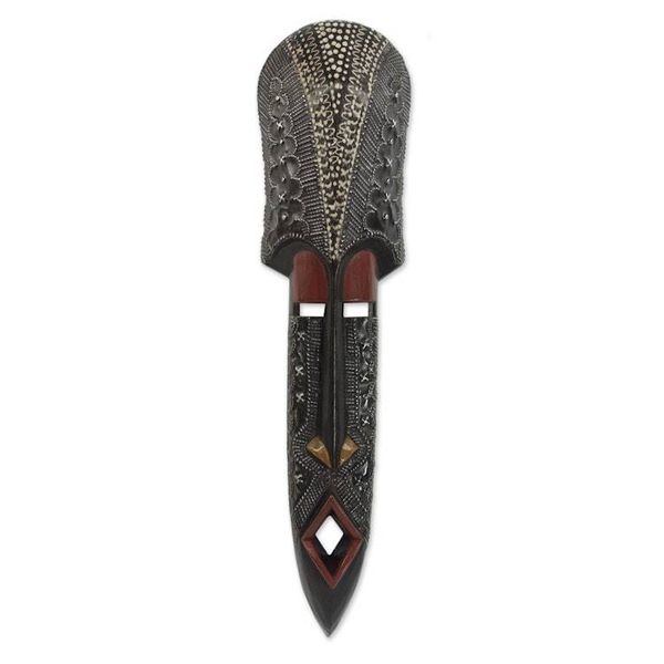 Alternate image for Ghanaian Sese Wood Mask with Embossed Aluminum Plating Ogyam