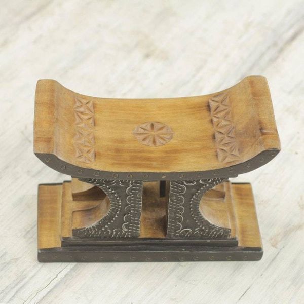 Alternate image for Sese Wood and Aluminum Mini Decorative Stool African Legend in Brown