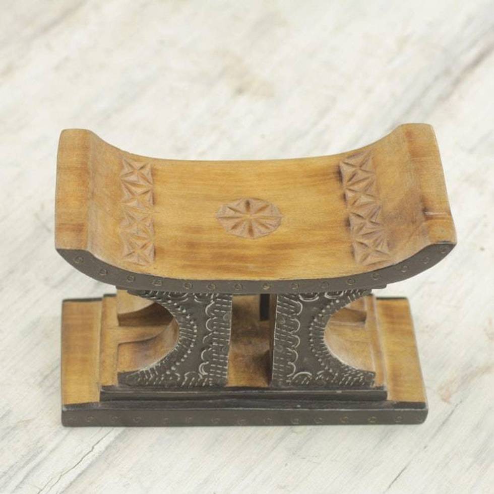 Sese Wood and Aluminum Mini Decorative Stool 'African Legend in Brown'