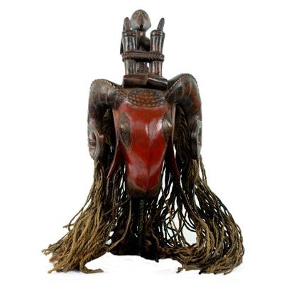 Alternate image for Ivory Coast Style Hand Carved African Ram Mask Red Baule Ram
