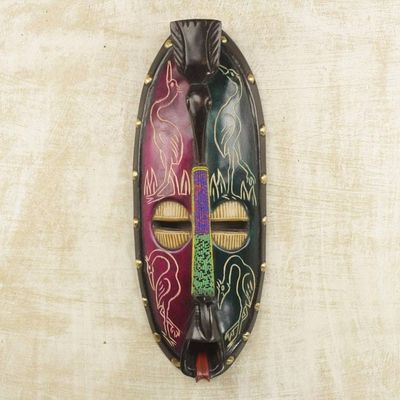 Alternate image for Colorful West African Decorative Beaded Wood Wall Mask Dawa