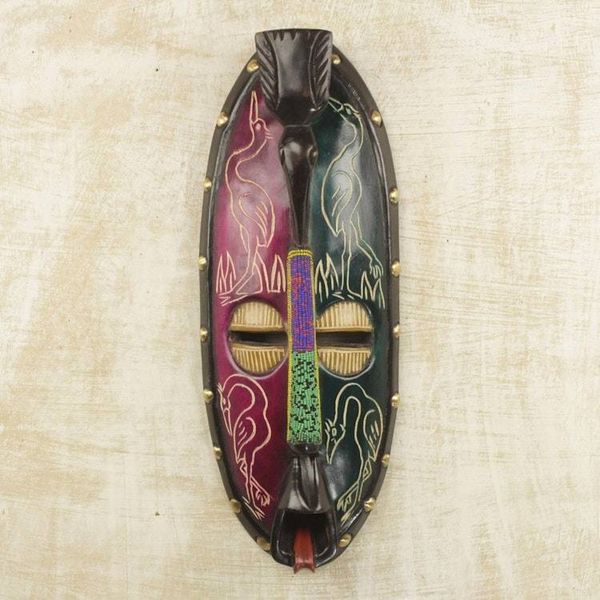 Alternate image for Colorful West African Decorative Beaded Wood Wall Mask Dawa