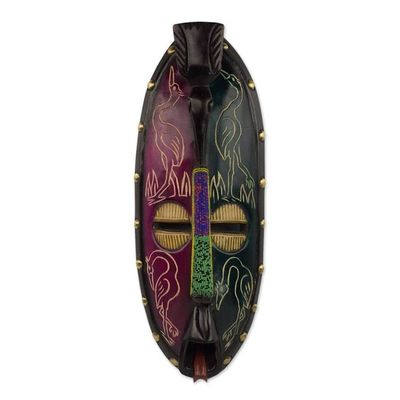 Alternate image for Colorful West African Decorative Beaded Wood Wall Mask Dawa