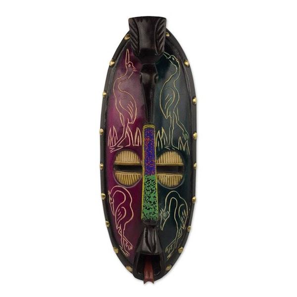Alternate image for Colorful West African Decorative Beaded Wood Wall Mask Dawa
