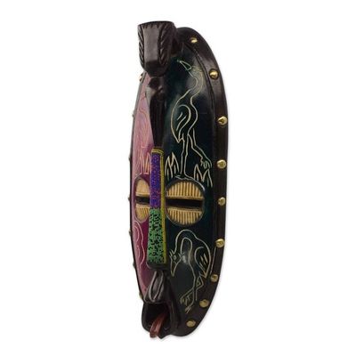 Alternate image for Colorful West African Decorative Beaded Wood Wall Mask Dawa