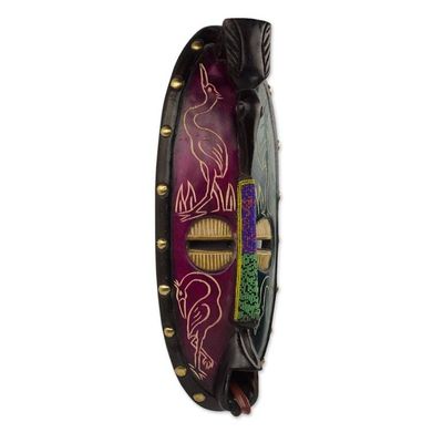 Alternate image for Colorful West African Decorative Beaded Wood Wall Mask Dawa