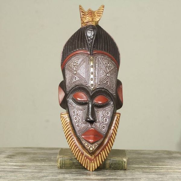 Alternate image for Embossed Aluminum and Wood African Mask with Brass Accents Abrante Pa