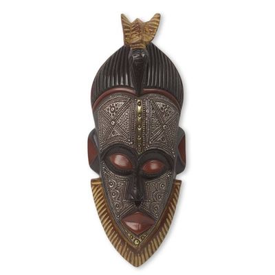 Alternate image for Embossed Aluminum and Wood African Mask with Brass Accents Abrante Pa