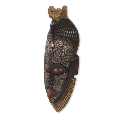 Alternate image for Embossed Aluminum and Wood African Mask with Brass Accents Abrante Pa