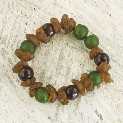 Primary image for Green and Brown Recycled Glass Beaded Bracelet rom Ghana Divine Mawuena