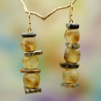 Primary image for Ghana Eco-Friendly Recycled Glass and Soapstone Earrings Akan Tradition