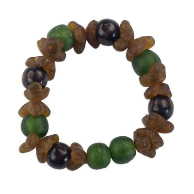 Alternate image for Green and Brown Recycled Glass Beaded Bracelet rom Ghana Divine Mawuena
