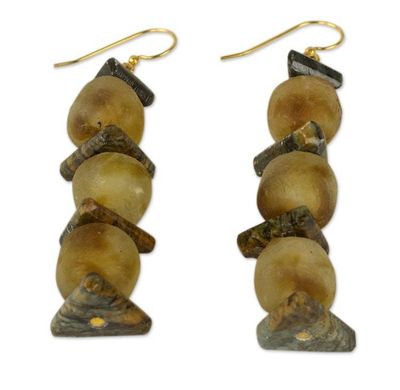 Alternate image for Ghana Eco-Friendly Recycled Glass and Soapstone Earrings Akan Tradition
