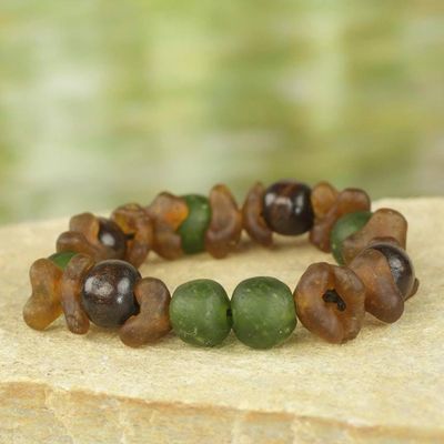 Alternate image for Green and Brown Recycled Glass Beaded Bracelet rom Ghana Divine Mawuena