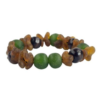 Alternate image for Green and Brown Recycled Glass Beaded Bracelet rom Ghana Divine Mawuena