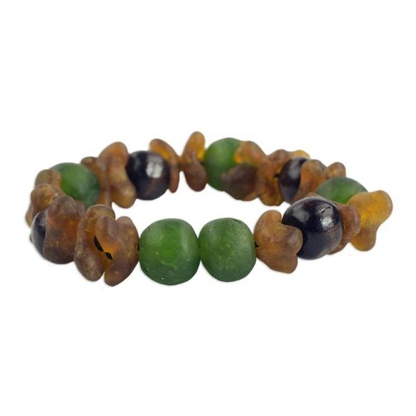 Alternate image for Green and Brown Recycled Glass Beaded Bracelet rom Ghana Divine Mawuena