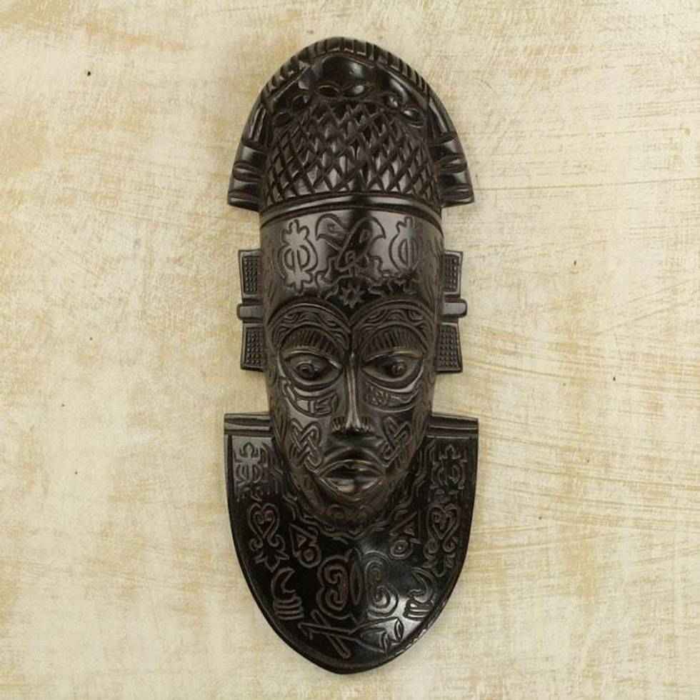 West African Decorative Carved Sese Wood Wall Mask 'Festac Festivities'