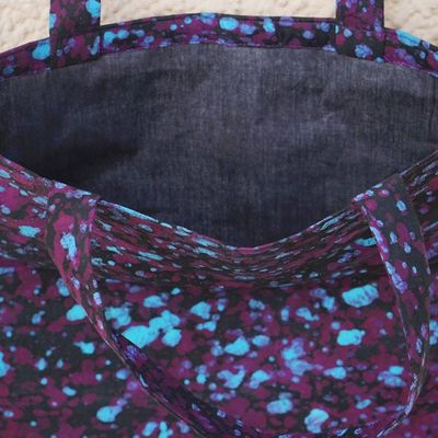 Alternate image for Purple and Blue Batik Cotton Tote Bag with Splatter Pattern Vibrant Alua