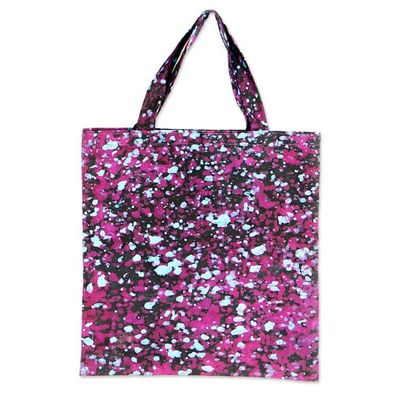 Alternate image for Purple and Blue Batik Cotton Tote Bag with Splatter Pattern Vibrant Alua