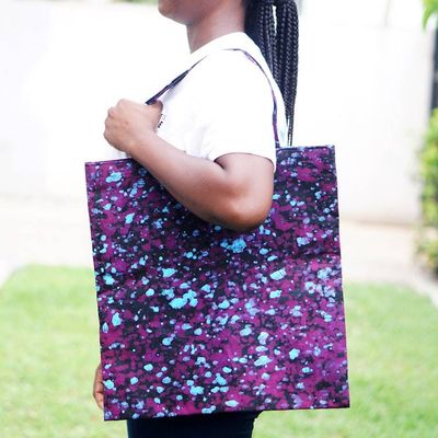 Alternate image for Purple and Blue Batik Cotton Tote Bag with Splatter Pattern Vibrant Alua