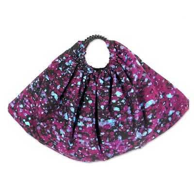Alternate image for Purple and Blue Batik Cotton Hobo Bag with Beaded Handle Great Vibrant Nuse