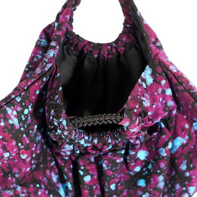 Alternate image for Purple and Blue Batik Cotton Hobo Bag with Beaded Handle Great Vibrant Nuse