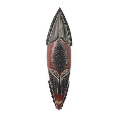 Alternate image for Sese Wood and Aluminum Wall Mask Hand Carved in Ghana Ghanaian Ahoufe