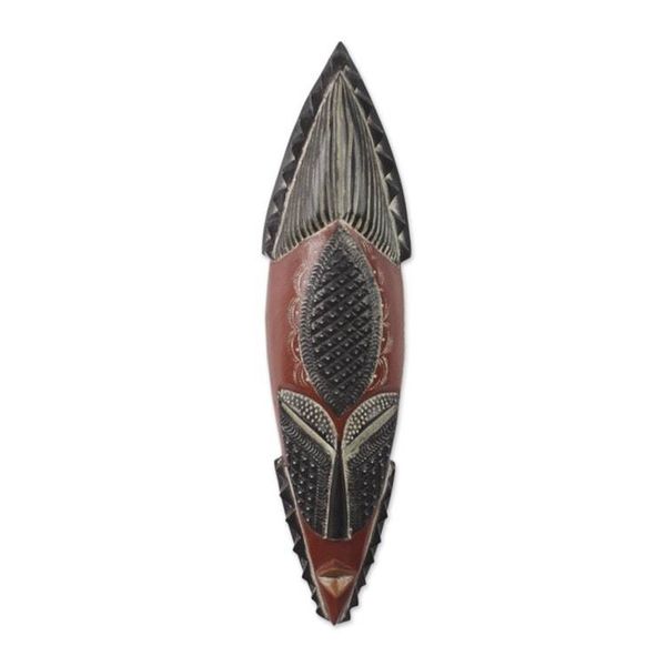 Alternate image for Sese Wood and Aluminum Wall Mask Hand Carved in Ghana Ghanaian Ahoufe