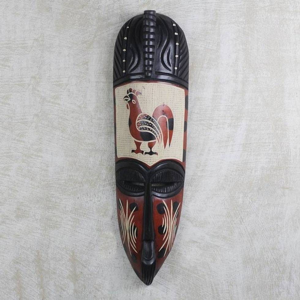 Sese Wood Rooster Bird Mask Hand Carved in Ghana 'Rooster'