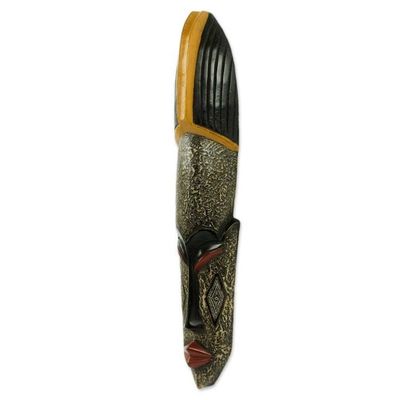 Alternate image for Original African Wall Mask in Hand Carved Wood and Brass Alhairi