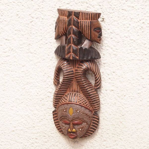 Alternate image for Artisan Hand Carved Authentic African Mask with Repousse Vigilant Woman