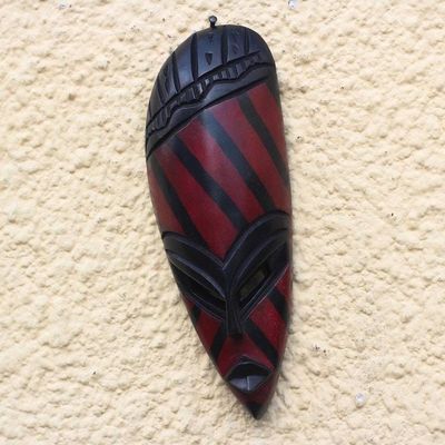 Alternate image for African Wood Mask with Red Stripes from Ghana Ahoufe Stripes