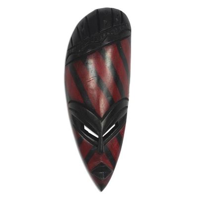 Alternate image for African Wood Mask with Red Stripes from Ghana Ahoufe Stripes