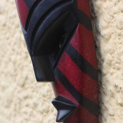 Alternate image for African Wood Mask with Red Stripes from Ghana Ahoufe Stripes