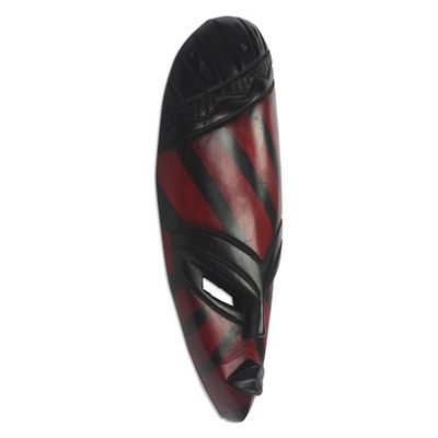 Alternate image for African Wood Mask with Red Stripes from Ghana Ahoufe Stripes