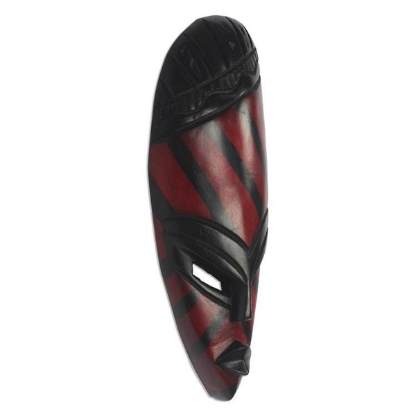 Alternate image for African Wood Mask with Red Stripes from Ghana Ahoufe Stripes